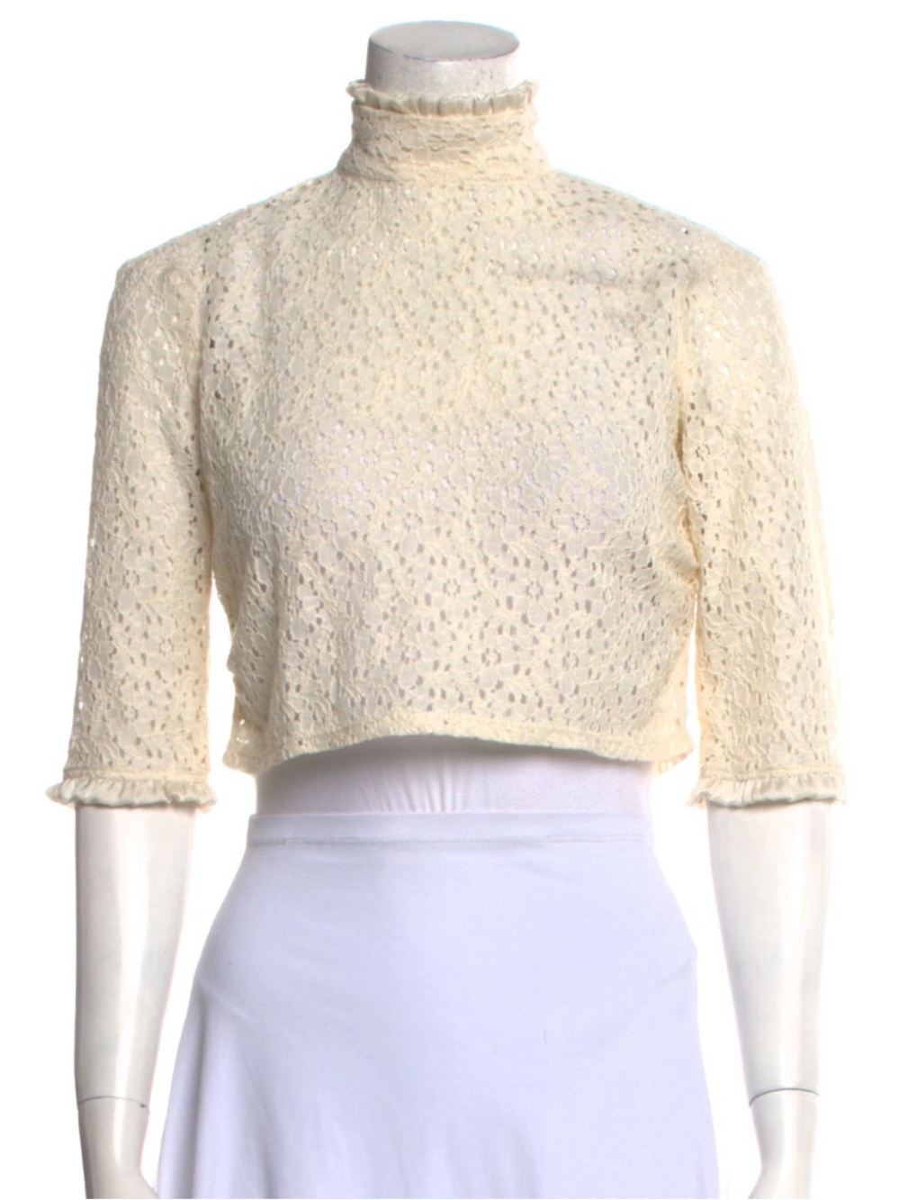 Reformation Cream Lace Mock Neck Crop Top